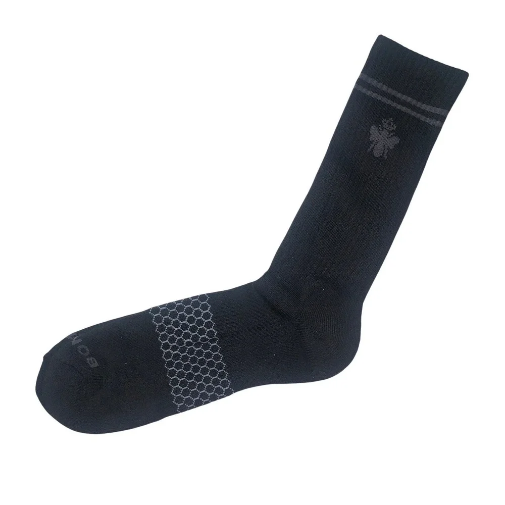 NEW 4 PAIRS Bombas Crew‎ Socks Black Grey Honeycomb Arch Support Mens